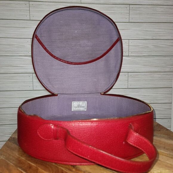 Lulu Guiness Top Handle Vanity Case Hatbox Red Leather Attache Rare 2007 Vintage - Picture 9 of 17